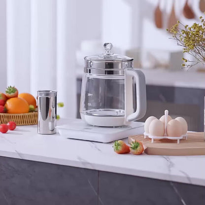 Electric Kettle 1.8L Glass Multi-Cooker with 18 Presets, Tea Infuser, Egg Steaming Rack and US Plug