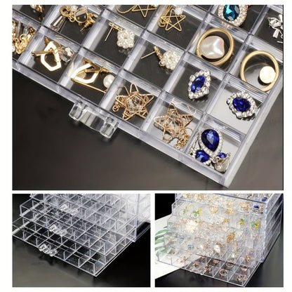 Jewelry Storage Box 5-Layer Drawer Organizer – Transparent Nail Art Accessory Storage Container for Earrings Rings Necklaces Beads 120 Cells