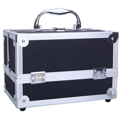 Tabletop Makeup Carry Case with Mirror, Fold-Out Trays and Dividers in Black, Silver or Pink