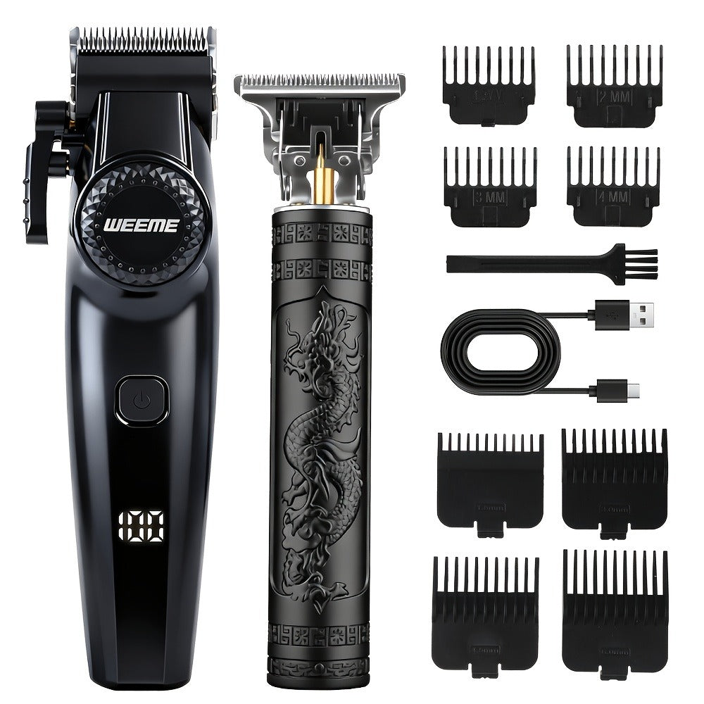 Hair Clipper WEEME Dragon and Phoenix Two-Tool Set with USB-C Charging, Four Guide Combs and Three Finishes