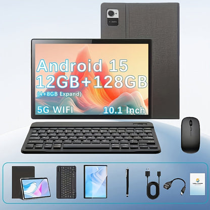 Android Tablet 10.1-Inch 2-in-1 with Android 15, 12GB RAM, 128GB Internal Storage and GMS Certification