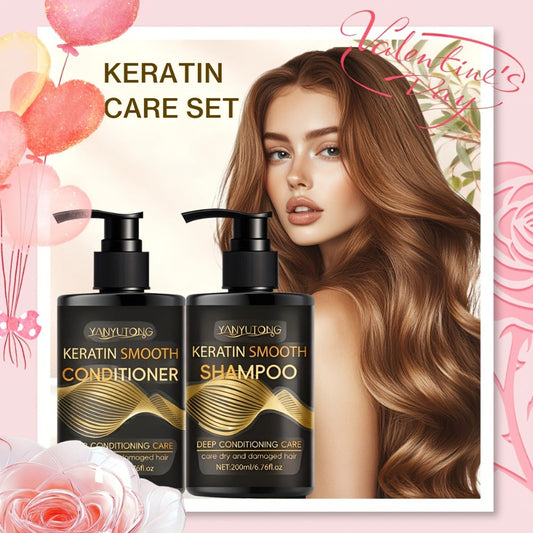 Keratin Shampoo and Conditioner Set 400ml — Repairs Breakage Split Ends & Anti-Frizz, Silky Smooth Hair for Color-Treated Heat-Damaged Hair, Squalane Castor Oil Unisex Hair Care Gift