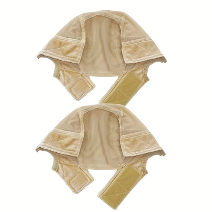 Wide Lace Wig Grip Caps, Two-Piece Set with Ear Cutouts and Adjustable Straps in Brown, Black or Beige