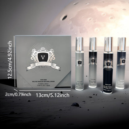 Four-Piece Mini Fragrance Spray Set with 20 ml Checkout Label, Slim Bottles and Boxed Presentation