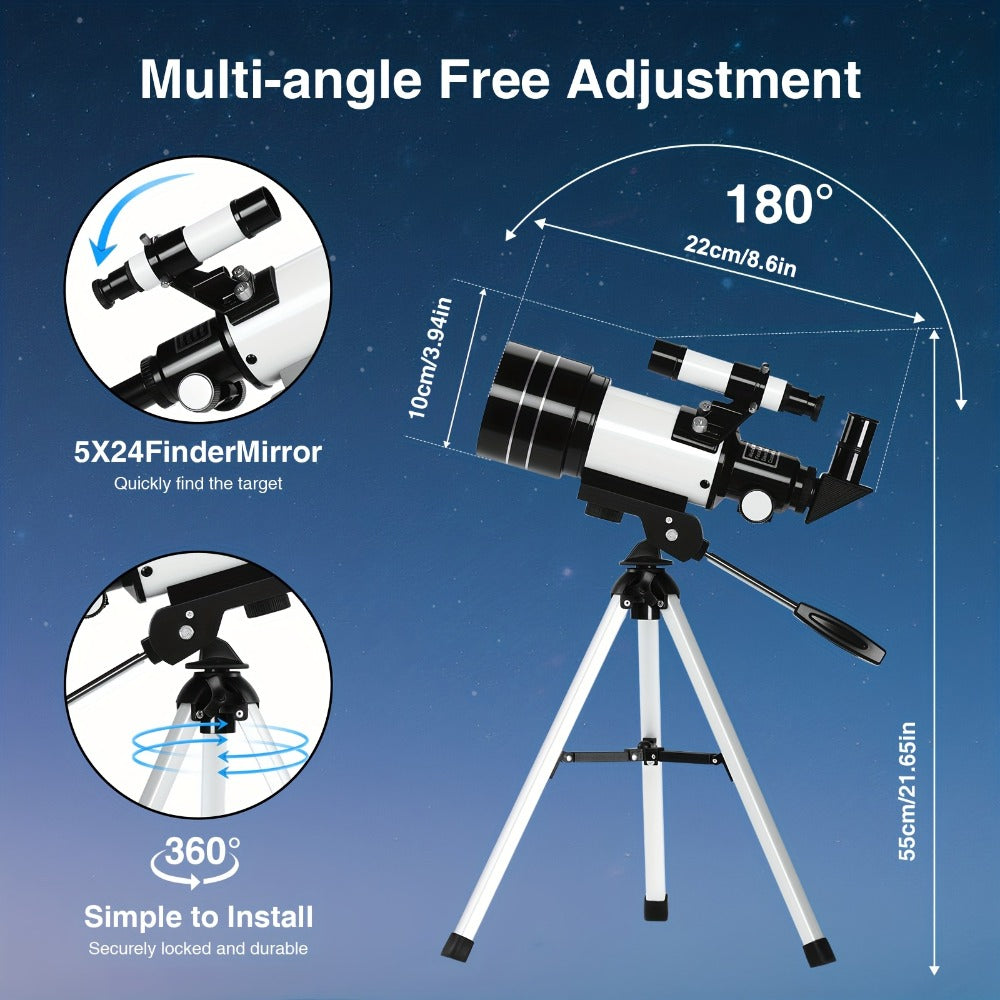 Portable 70 mm Aperture Telescope with Blue or White TS-70300 Models, Tripod, Phone Holder and Eyepieces