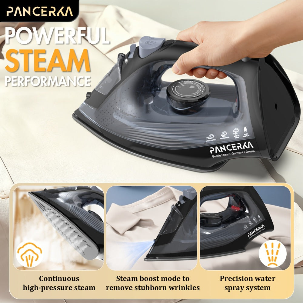 Black 1200W Steam Iron with Three Temperature Settings, Spray Button and Transparent Water Tank