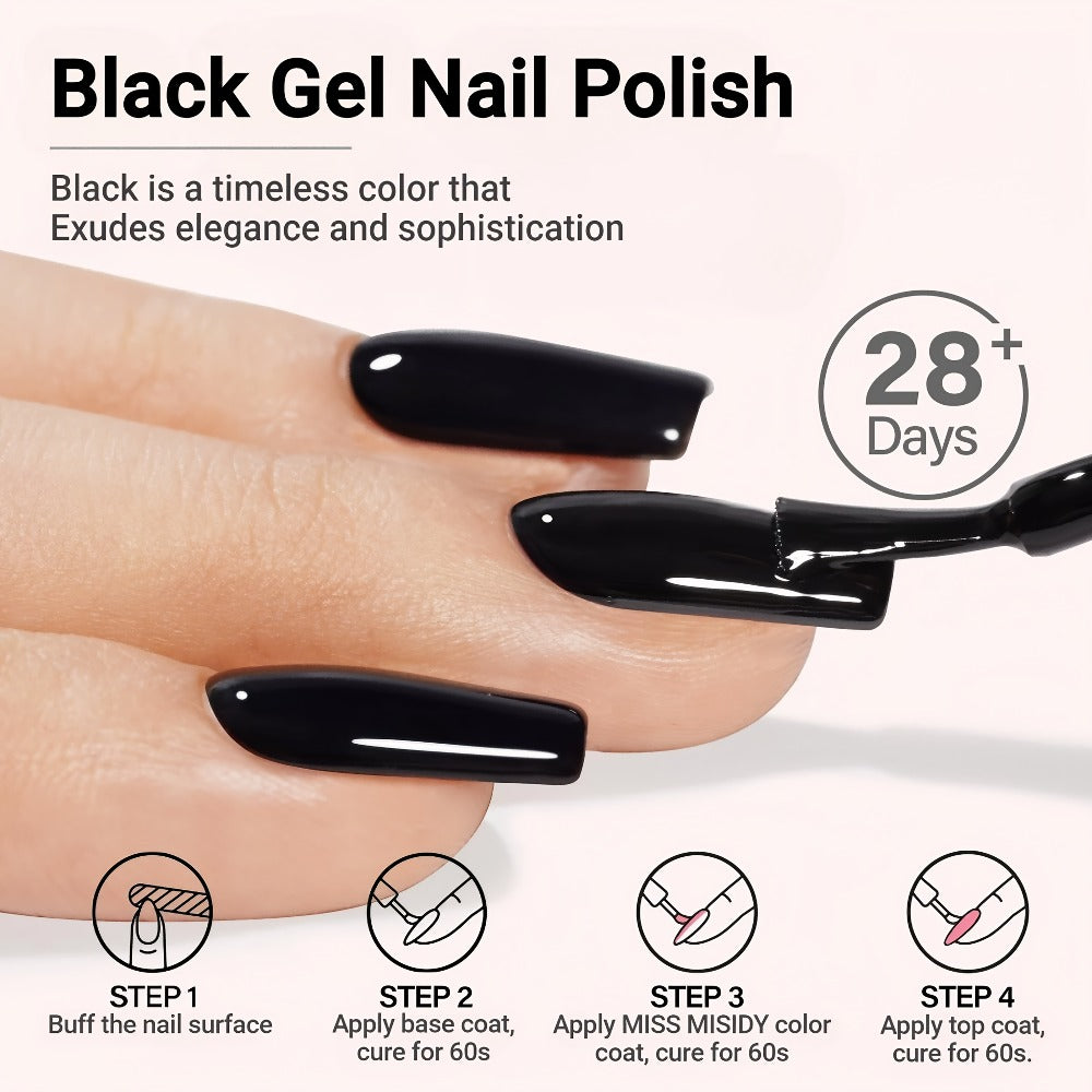 Deep Black Gel Nail Polish 16ml Soak Off LED UV - Semi-Permanent High-Shine Long Lasting Gel Enamel for Nail Art Stamping French Tips Chrome Base - Bold Solid Black Manicure for Women Salon Home
