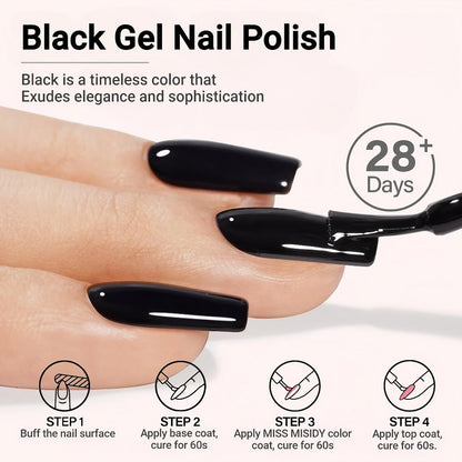 Deep Black Gel Nail Polish 16ml Soak Off LED UV - Semi-Permanent High-Shine Long Lasting Gel Enamel for Nail Art Stamping French Tips Chrome Base - Bold Solid Black Manicure for Women Salon Home