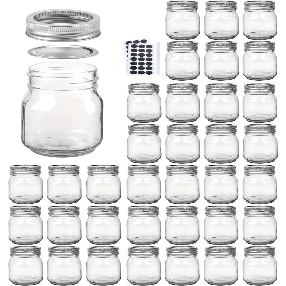 8 oz Glass Mason-Style Storage Jar Multipacks with 9, 18, 27 or 36 Jars and Four Lid Configurations