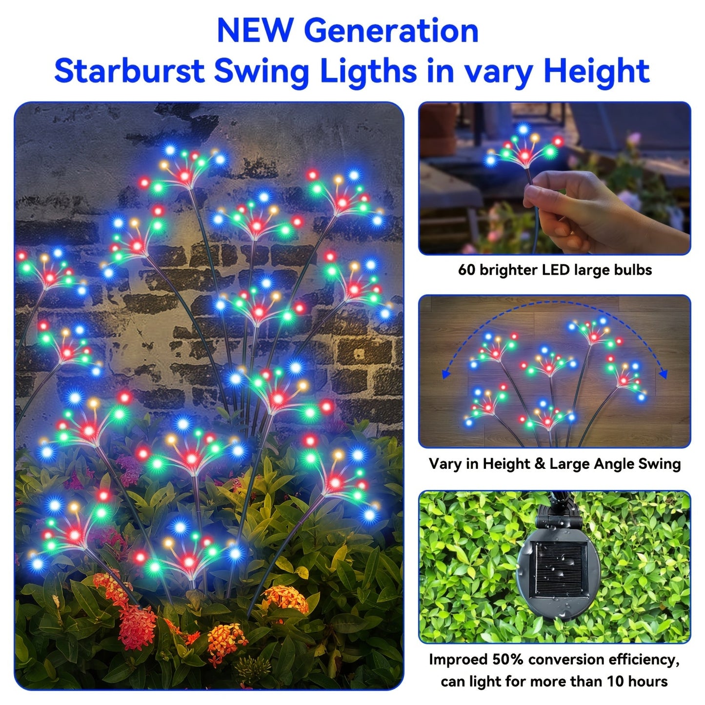 Solar Garden Lights Outdoor 4 Pack Twinkling Swaying Firework LED Stake Lights 2 Modes – Decorative Solar Path Lights for Yard Patio Flowerbed Camping Christmas Party Decor