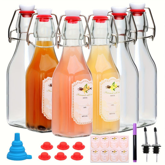 Glass Bottle Set Kitchen Organizer 8 oz Clear Bottles with Airtight Lids in 6, 9 or 12-Piece Packs