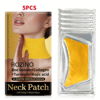 Neck Mask Patch 5pcs Firming & Lifting — Bio Collagen, Bee Venom & 4-in-1 Retinol Gel Patch, Reduces Wrinkles & Sagging, Brightening Anti-Aging Neck Skin Care for Women