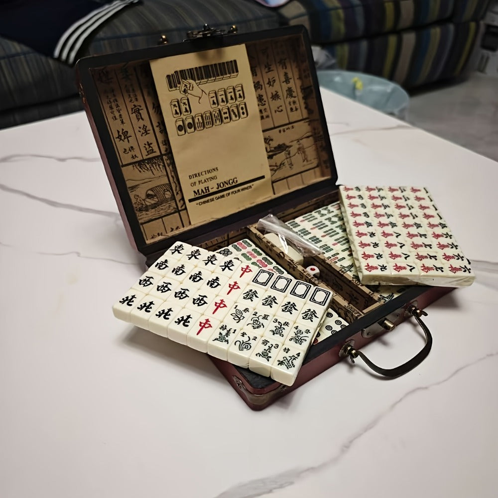 146-Tile Chinese Dragon Mahjong Set with Carrying Case, Wind Indicator, Dice and Compact Ivory-Style Tiles