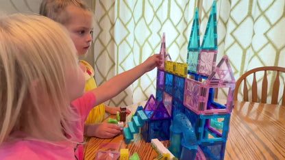 Magnetic Tiles 114-Piece Purple and Blue Ice Castle Building Set with Arches, Windows and Decorative Shapes