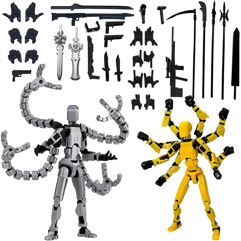 Two-Piece Multi-Joint Robot Figure Set with Tentacle Arms, Display Parts and Five Color Options