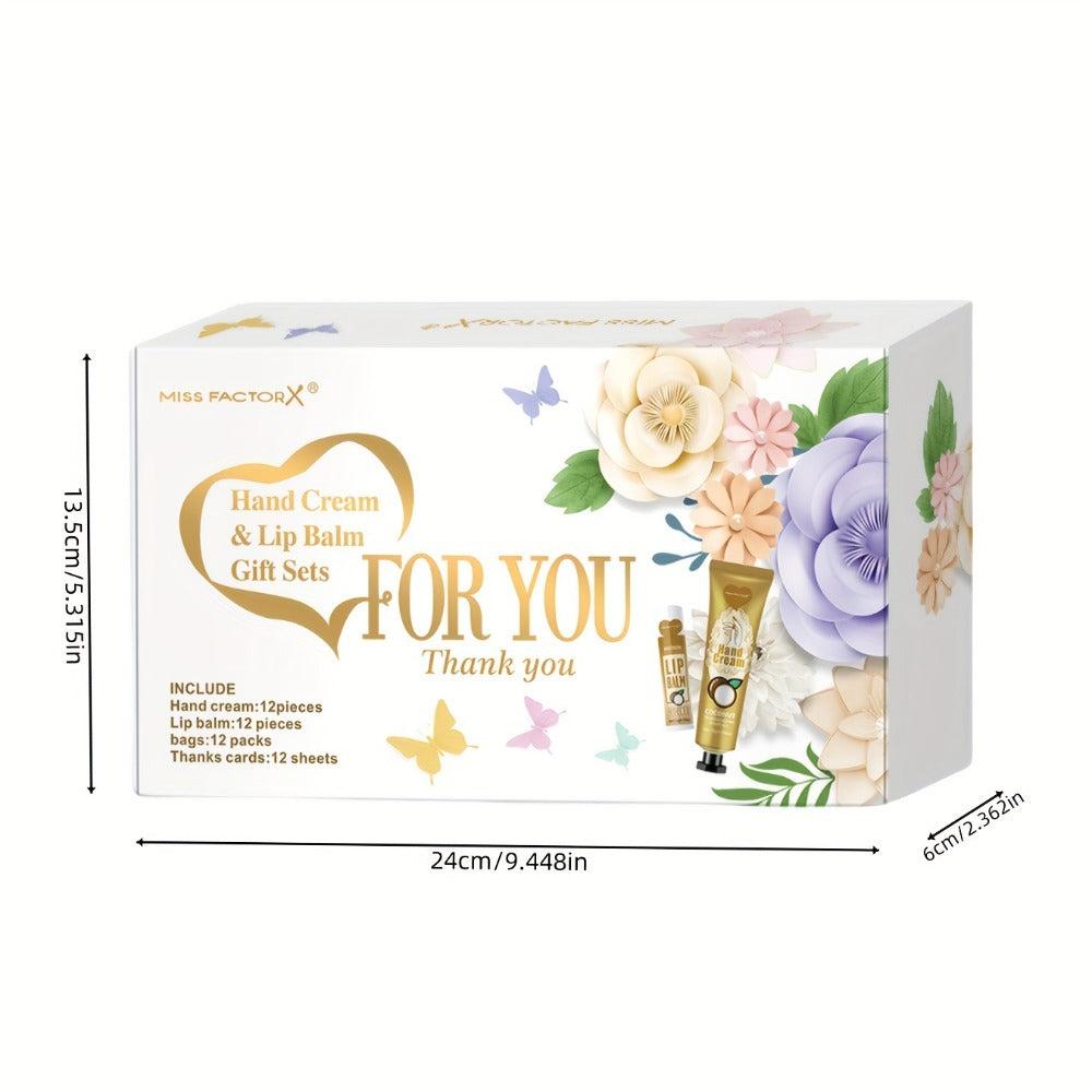 Shea Butter-Labeled Hand Cream and Lip Balm Gift Set with Vitamin E-Labeled Skin Care Formula