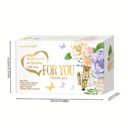 Shea Butter-Labeled Hand Cream and Lip Balm Gift Set with Vitamin E-Labeled Skin Care Formula