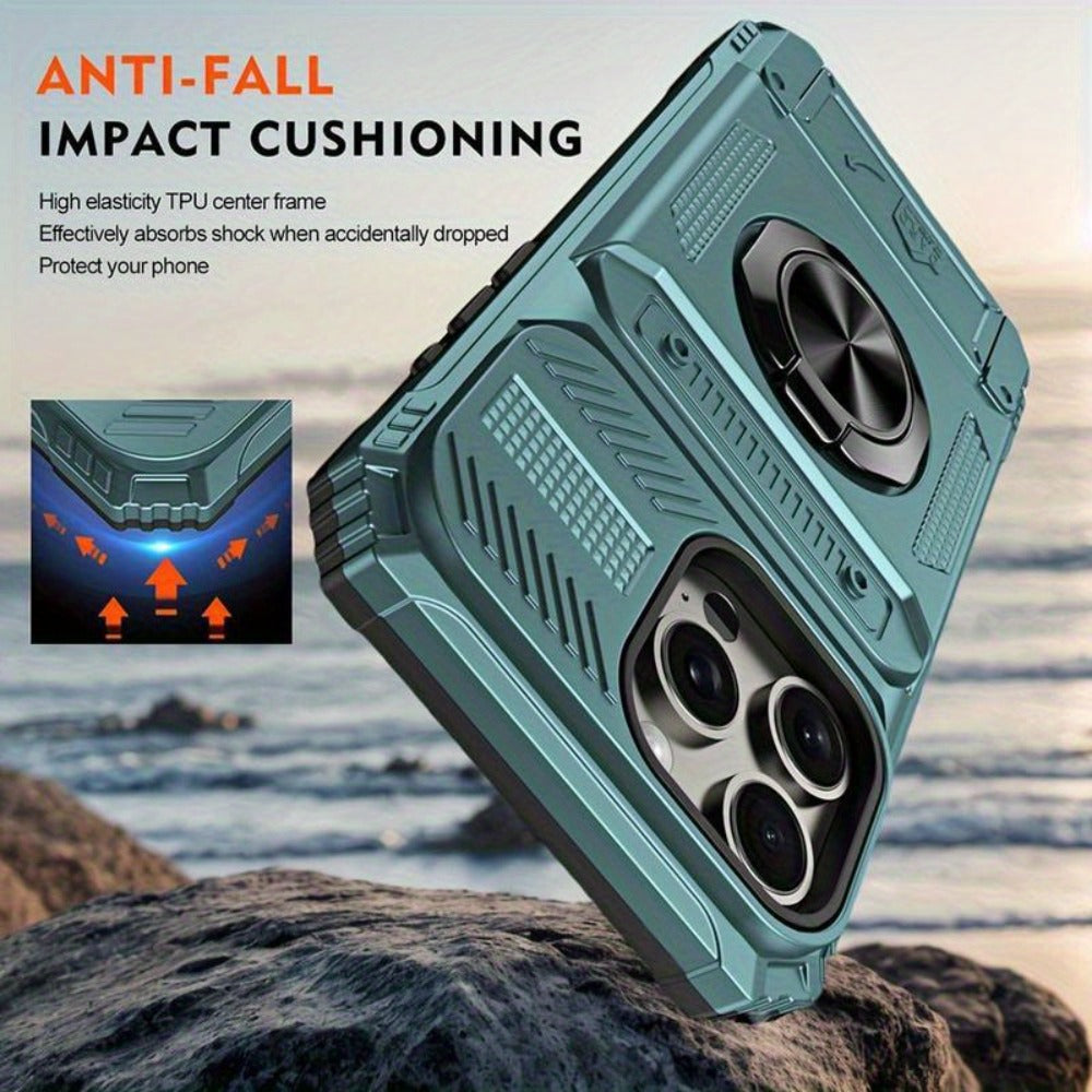 Wallet-Style iPhone Case with Card Slot, Ring Holder and Kickstand in 125 Model and Color Options