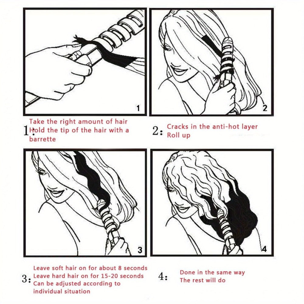 Spiral-Guide Corded Curling Wand with Swivel Power Cable, Two Hair Clips and Comb in Three Colors
