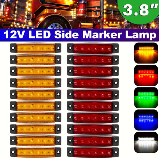 LED Side Marker Lights 20pcs 12V – 3.8" 6-LED Front Rear Indicator Lamps for Truck Trailer Lorry Bus Car | 10 Red & 10 Amber | High Brightness Durable Casing