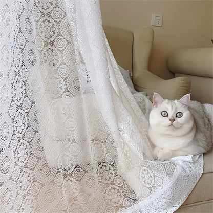 Sheer Chiffon Curtain French Retro Lace Embroidered White Voile Rod Pocket Panel | Living Room Bedroom Room Divider | Boho Cottagecore Romantic Window Drape 145x114 145x183 145x244cm