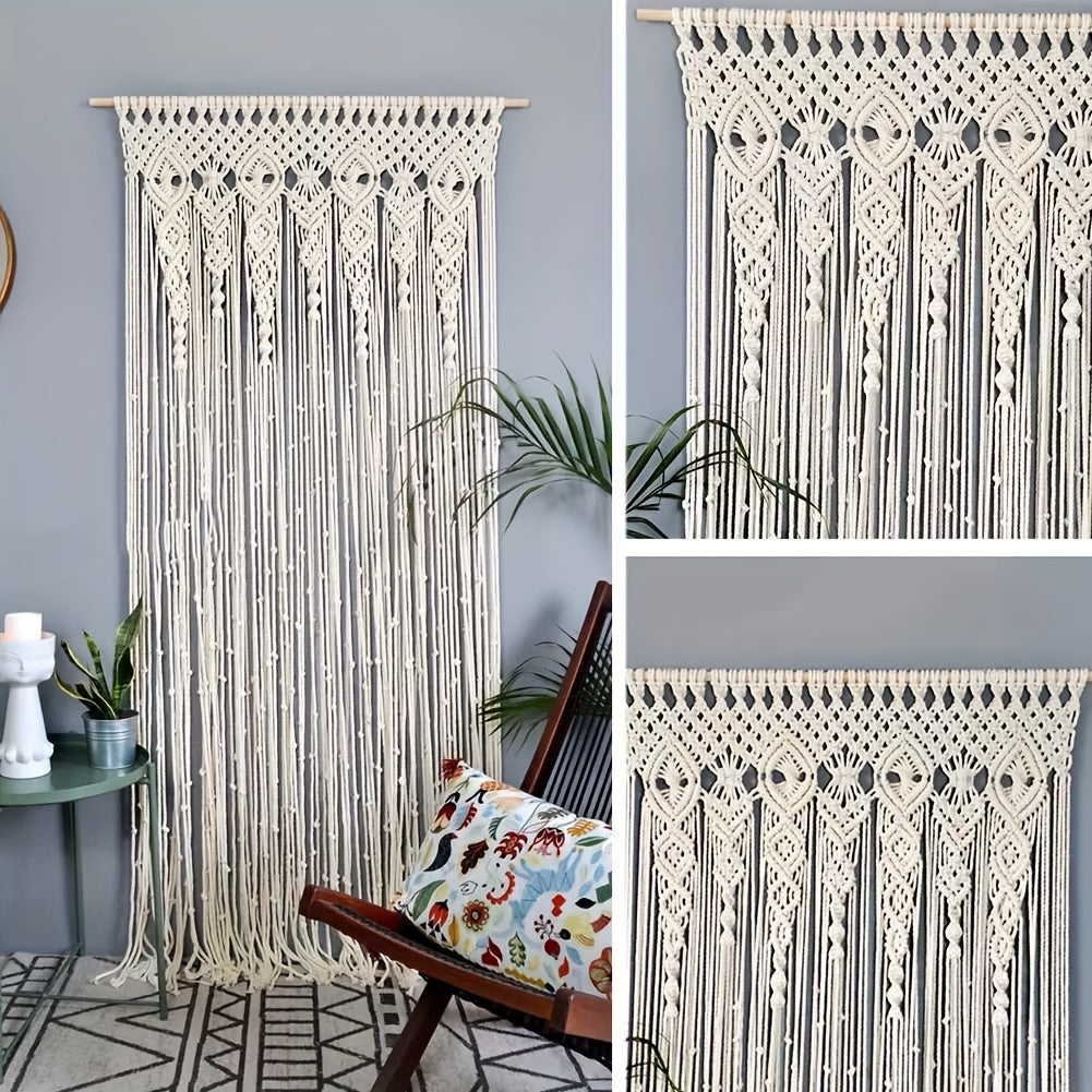 Large Bohemian Macrame-Style Wall Hanging in Four Exact Woven Patterns with Long Fringe Details