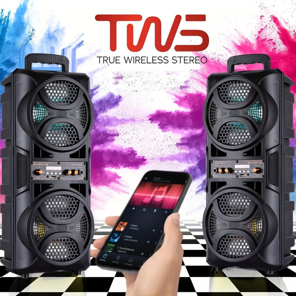 Portable Wireless PA Speaker System Dual 6.5" Subwoofer 3000W Bluetooth TWS Karaoke Outdoor Party Speaker with Microphone LED Light AUX USB FM Remote Control