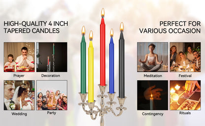 Unscented Chime Candle Set with 6.3-Inch Slim Paraffin Tapers in Assorted Colors and 24- or 48-Piece Packs