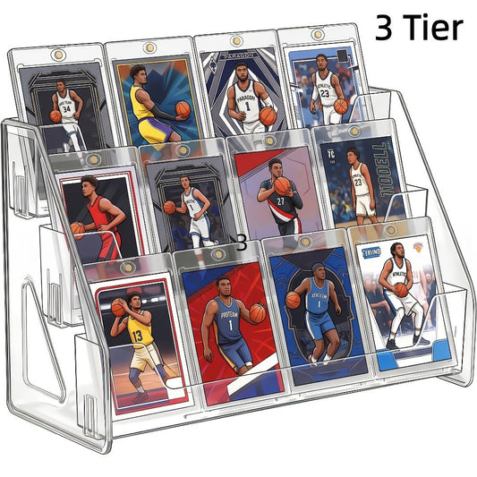 PSA BGS SGC Graded Card Display Stand – 3 or 5-Tier Vertical Collectible Card Showcase, Snap-In Assembly No Tools Desktop Holder for Baseball Basketball Pokemon MTG Trading Cards