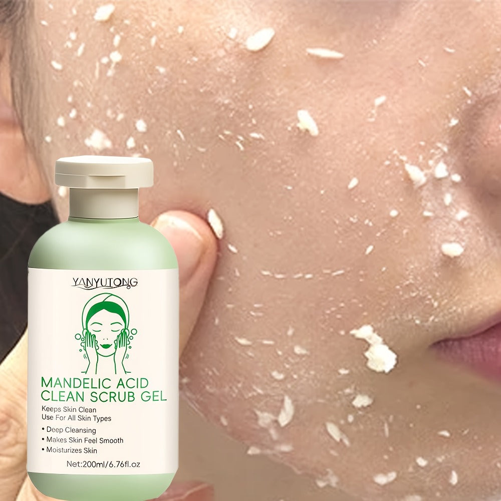 Mandelic Acid Facial Exfoliating Gel in a 200ml Green Pump Bottle for Face and Body Rinse-Off Use