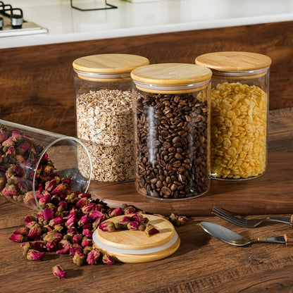 Glass Food Storage Containers Set of 6 with Bamboo Lids & Labels, 32oz Airtight Clear Glass Jars for Pantry Kitchen – Flour Sugar Tea Coffee Spice Herbs