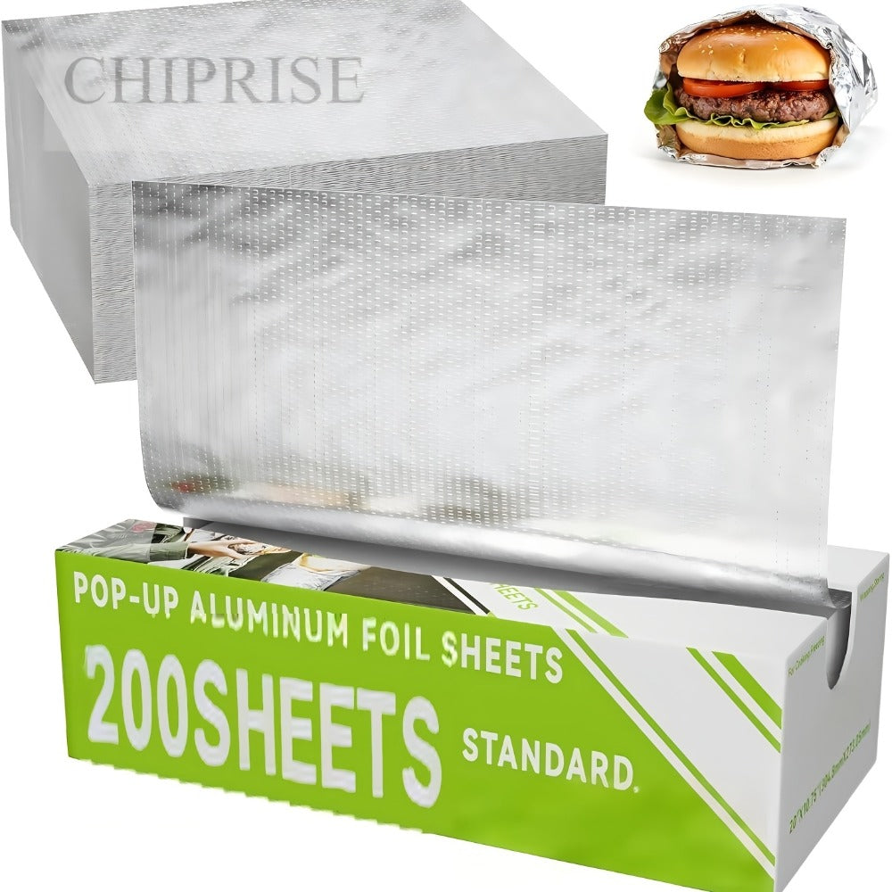 200-Count Pre-Cut Aluminum Foil Sheets, 9 x 10.75 Inch Pop-Up Box for Cooking and Food Storage