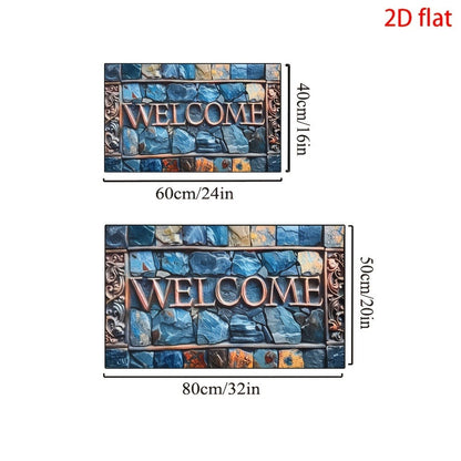 Non-Slip Welcome Doormat Stone Pattern Entrance Carpet Indoor Outdoor Floor Mat