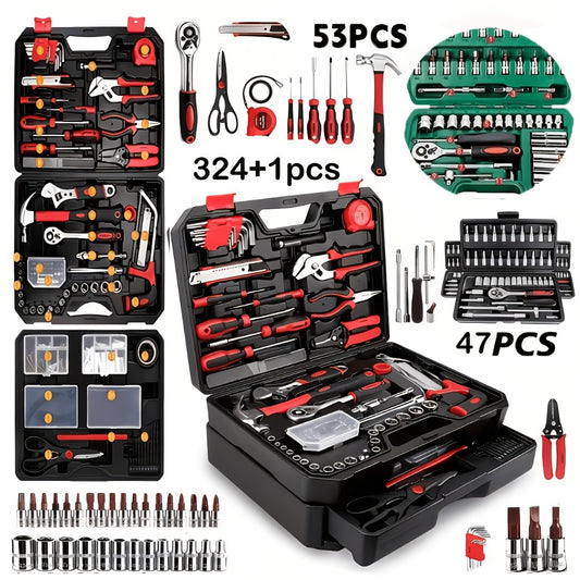 Professional Automotive Tool Kit – 53 / 47 / 324-Piece Master Mechanic Set with Ratchet Wrench & Screwdriver Set for Car, Bike & Motorcycle Maintenance, Compact Portable All-in-One Toolbox