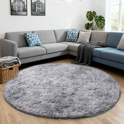 Round Shaggy Area Rug in Seven Solid or Tie-Dye Colors with 4 x 4-Foot to 8 x 8-Foot Sizes