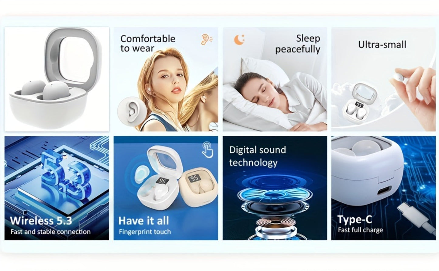 Wireless Earbuds MSHUKCOE Ultra-Thin Sleep and Game Modes with Low Latency and Dual Noise Reduction