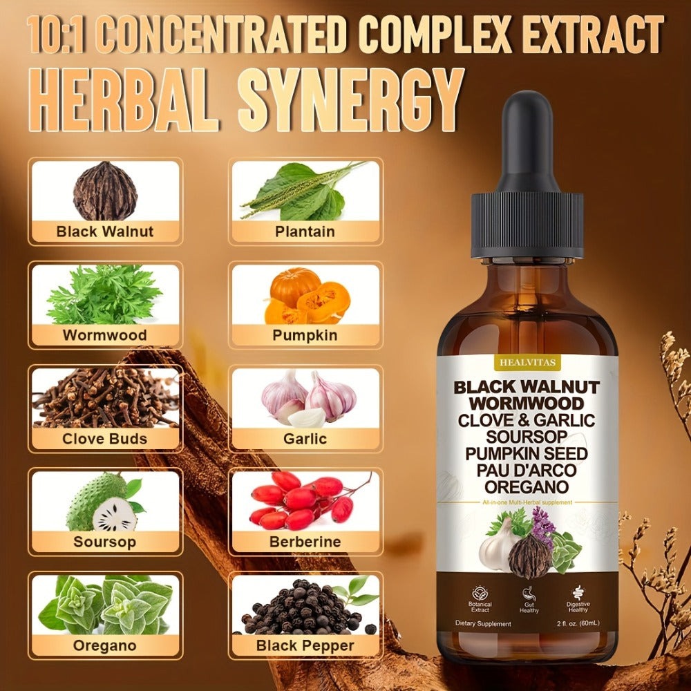 Black Walnut Wormwood Tincture with Oregano, Garlic & Berberine — Herbal Gut Cleanse Drops | Digestive Health, Gut Balance & Internal Cleanse Support | Natural Liquid Formula | 2 fl oz
