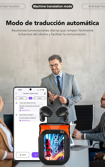 AI Translation Earbuds with Color Touchscreen Charging Case in Black or White and Five Bundle Options