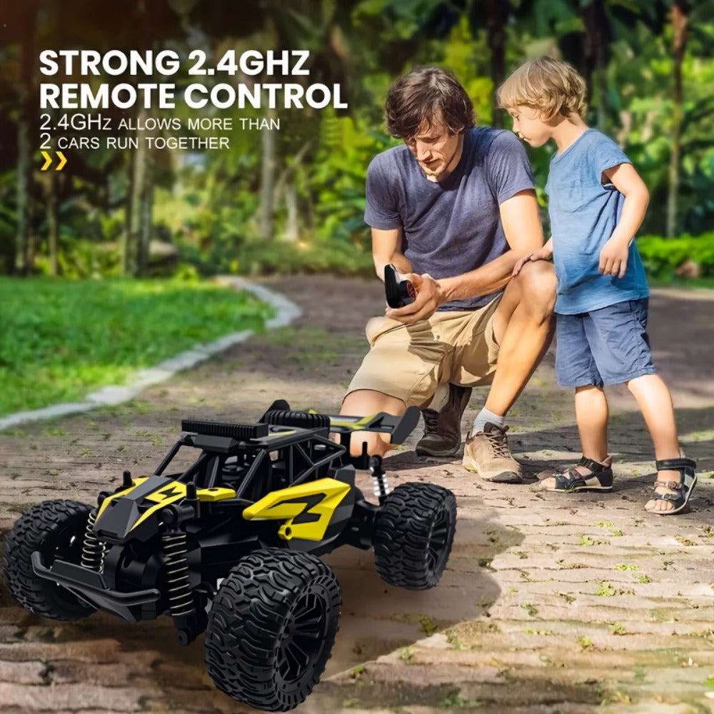 Remote Control Car, 1:18 Scale Alloy Monster Truck with 2.4GHz Control, LED Headlights and Red or Yellow Finish