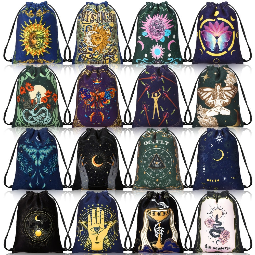 Velvet Tarot Card Drawstring Pouches, 16-Piece Set in 7.1 x 5.9 Inch Size for Cards, Dice, Crystals and Jewelry Storage