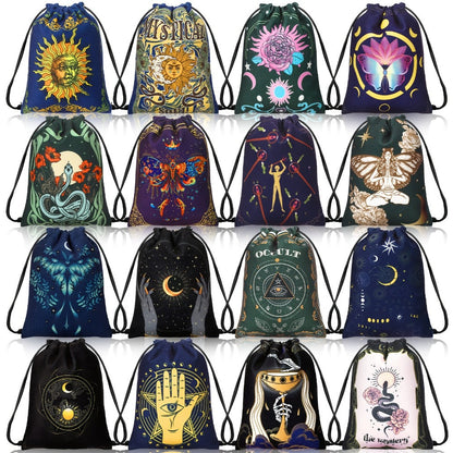 Velvet Tarot Card Drawstring Pouches, 16-Piece Set in 7.1 x 5.9 Inch Size for Cards, Dice, Crystals and Jewelry Storage