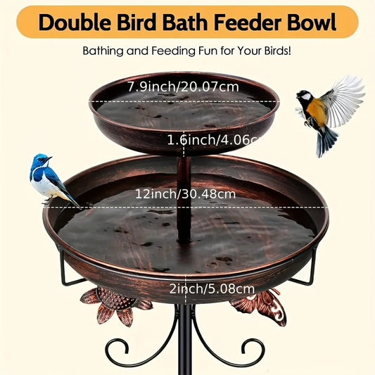 Bird Bath | Heavy Duty Metal Double Layer 5-Claw Base Garden Courtyard