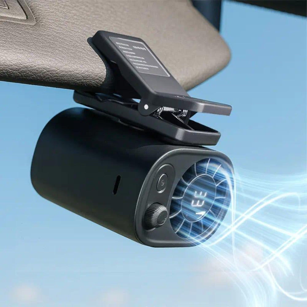 Clip-On Car Fan USB Rechargeable Sun Visor Fan Adjustable Speed Portable Quiet Mini Cooling for Daily Driving, Commuting and Road Trips