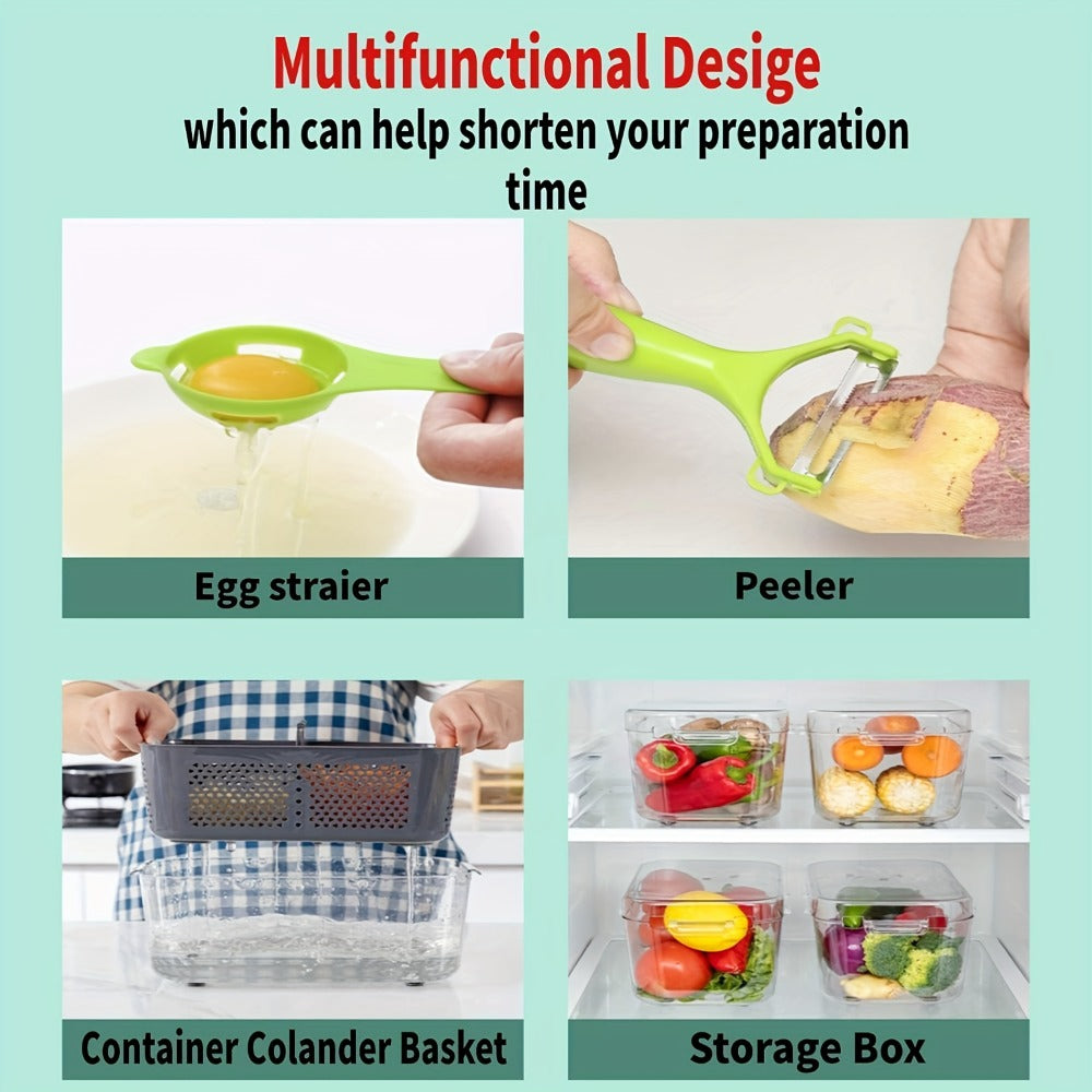 22-in-1 Vegetable Chopper with Container – 13 Blades Food Chopper & Dicer for Onion, Tomato & Veggies with Lemon Squeezer, Safety Lock & Clear Lid