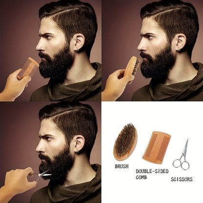 Beard Grooming Kit Men 6-Piece Complete Set – Beard Oil Conditioner Brush Comb Scissors & Storage Bag, All-in-One Beard Care Gift for Dad Boyfriend Husband Birthday Father's Day Valentine's Day