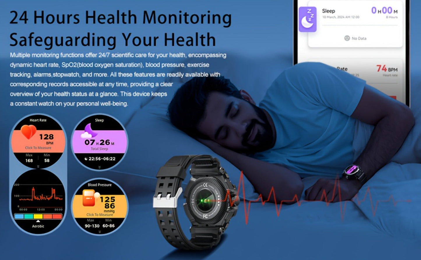 2-in-1 Smartwatch with Built-In Earphones 1.46 Inch IPS Touch Screen 100 Sport Modes Outdoor Fitness Tracker Heart Rate Blood Oxygen Sleep Monitor Weather Alarm Remote Control iPhone Android Compatible Extra Strap Included