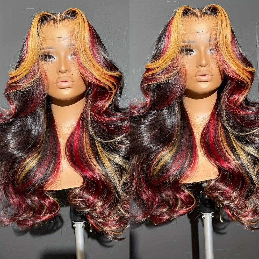 Lace Front Wig 28in Body Wave Highlight Style with 13x4 HD Lace, 180% Density, Combs and Strap