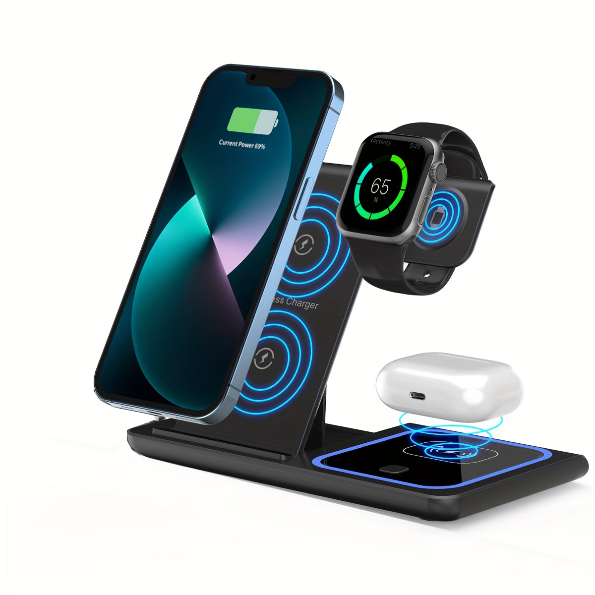 Wireless Charging Station, 3-in-1 15W MagSafe-Compatible Stand for iPhone, Apple Watch and AirPods in Three Colors