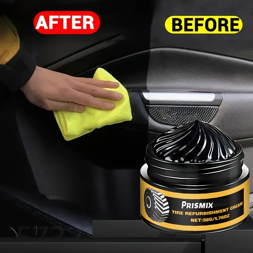Tire Polishing Paste 2pcs with Sponge – Beeswax Formula Tire Shine & Retreading Paste, Rust Removal, Anti-Fouling, Lasting Black Gloss – No Tools Needed