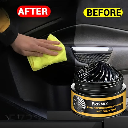 Tire Polishing Paste 2pcs with Sponge – Beeswax Formula Tire Shine & Retreading Paste, Rust Removal, Anti-Fouling, Lasting Black Gloss – No Tools Needed